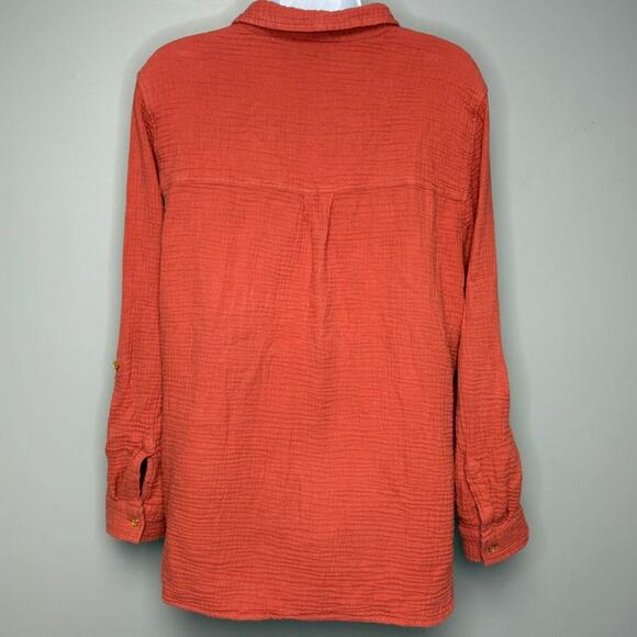 Anne Klein Jeans Lucile Dusty Cedar Gauze Fall Button Up Womens Sz M - Picture 2 of 6